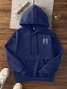 Women's Casual Graphic Print Pullover Thermal Lined Hoodie, Loose Fit Long Sleeve Winter Sweatshirt