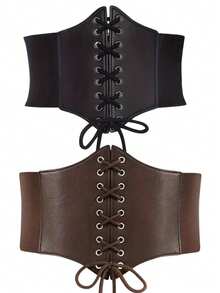 宽弹性腰带系带束腰连衣裙腰带配件，紧身胸衣多功能适用于女式连衣裙，万圣节服装腰带配饰女士连衣裙西部牛仔女牛仔乡村服饰复古棕色腰带女式紧身胸衣腰带，腰部训练器腰部塑形用于腰部瘦身和腹部控制 - 彩色 - 查看 14