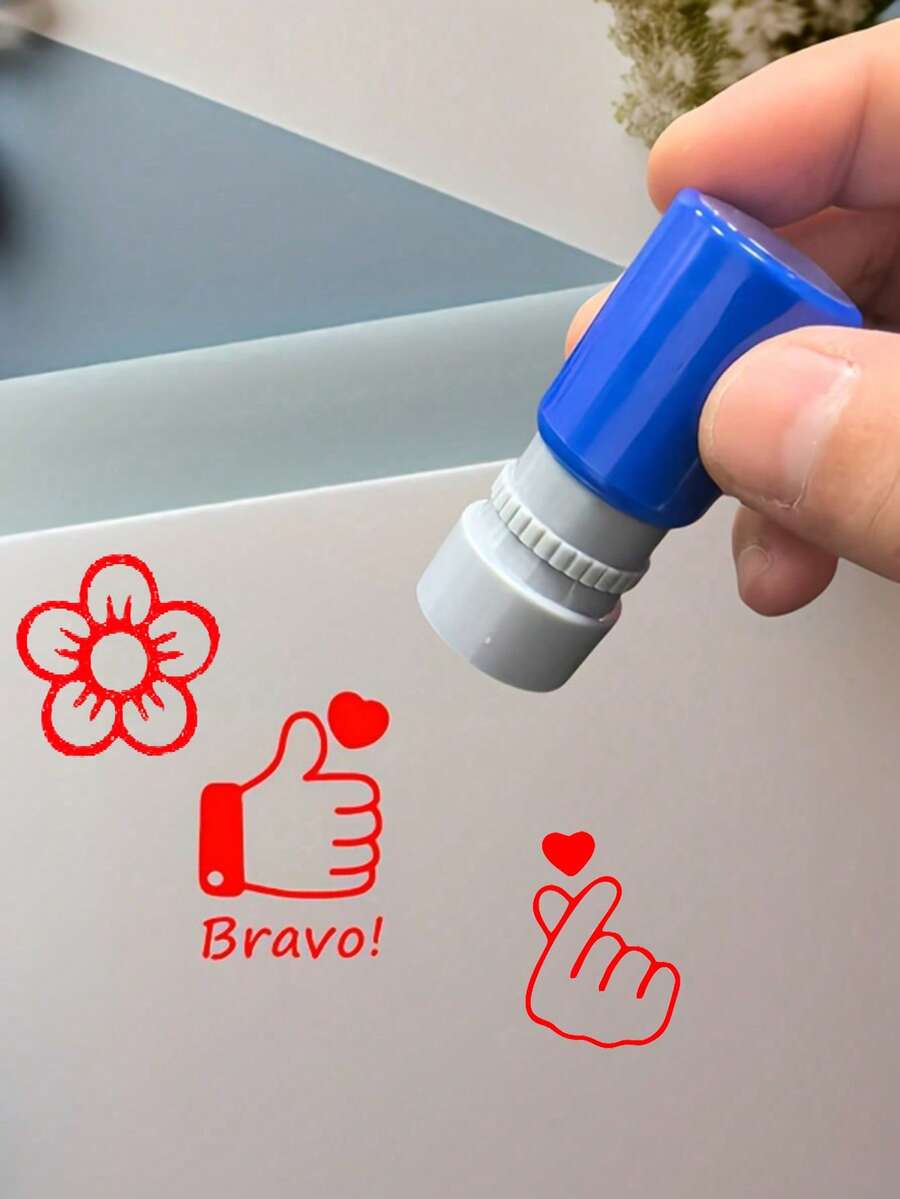 1Pc Teacher Encouragement Seal - Creative Red Ink For Grading And Motivation, Circular "Bravo!" Design With A Thumbs Up Symbol, Perfect For School And Office Use, Teacher Thank You Gift - A - View 1