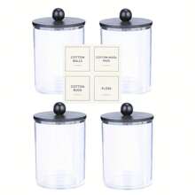 2/3/4 Paquetes de 10 onzas Frascos de plástico transparente tipo boticario Contenedores de almacenamiento para el baño Portacubiertos con tapa para organizador de maquillaje en el tocador - Juego de accesorios de baño para hisopos, bolas, almohadillas, hilo dental