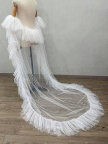 Chal de tul extra grande para novia, accesorio de vestido de novia y de fiesta con caída, ropa de verano para mujer, para la playa - Blanco - Ver 7