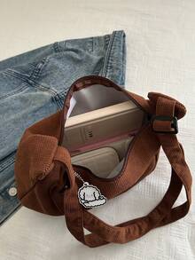 Bolsa Transversal Casual Feminina de Cor Sólida e Fofa para Uso Diário - Castanho - Visão 8