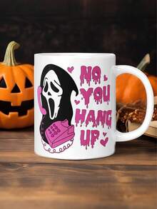 1pc Ghost Face Halloween Mug 11oz - 'No You Hang Up' Design,Spooky Scream Horror Coffee Cup For Fans And Collectors,Reusable,Perfect For Halloween Decor,Coffee Lovers,Autumn Coffee Cup,Fall Decor,Thanksgiving,Christmas,Ideal Gift For Women,School,Office,Birthday Gift,Holiday Gift,Party,Wedding