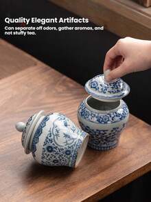 1 Tarro de almacenamiento de porcelana azul y blanco vintage con capacidad de agua de 500ml/1000ml, con lata de té sellada de cerámica de color esmaltado, adecuado para cajas de te, decoraciones de escritorio, frascos de almacenaje para el hogar, accesorios de t - Multicolor - Ver 9