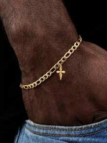 1pc Minimalist Hollow Cross Pendant Stainless Steel Chain Bracelet, Gift For Men Daily Wear