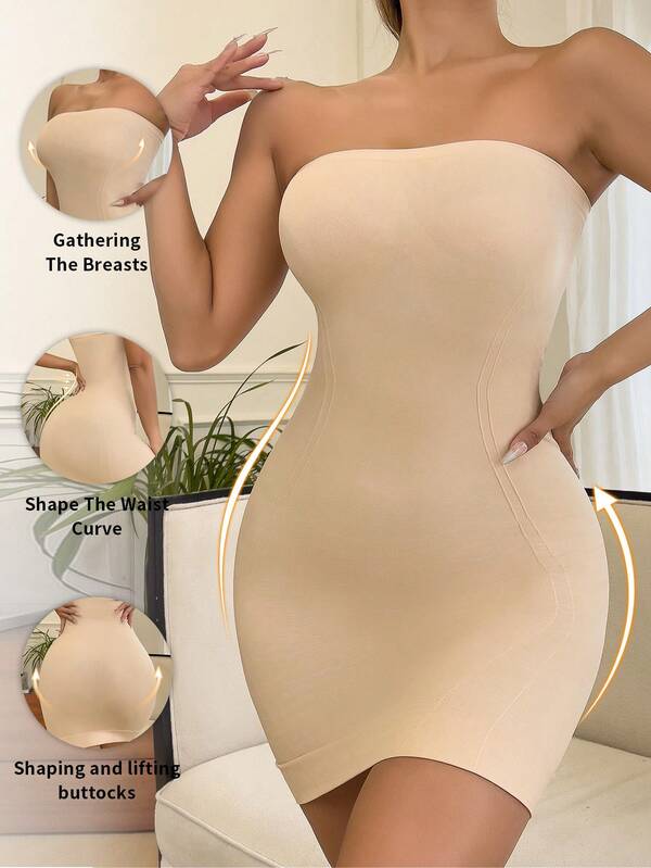 Seamless Shapewear Slip Dress For Women, Tummy Control, Bust Shaping, Backless Bandeau Dress