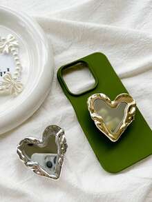 1 件心形镜面手机支架，电镀金属皱褶粘合可伸缩桌面支架，简约设计，兼容 、Android 手机，生日、家人、朋友礼物，推拉式手机握把手机配件 - 愛心鏡子 - 查看 4