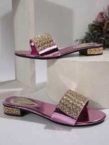 女士百搭派对水钻绑带凉鞋，全新夏季时尚百搭优雅搭配连衣裙沙滩度假拖鞋