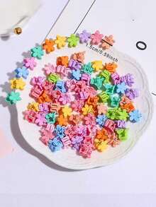 50/100 piezas Pinzas de pelo mini para niñas, surtido de pinzas de pelo de resina lindas y de moda, de unicolor y con patrón geométrico, accesorios de peinado casual diario, colores de caramelo, adecuados para trenzar y peinar, decoración de vuelta al colegio, regalos de cumpleaños y festividades