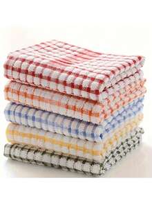 5/10pcs Pieces Of Colorful Checkered Dish Towels - Absorbent Kitchen Cleaning Cloth, Suitable For Use In Bedrooms, Bathrooms And Outdoors, Anti-Shrink Polyester Material (Red, White, Orange, Blue, Green), Reusable, Shrink-Resistant Kitchen Towels - Multicolor - View 8