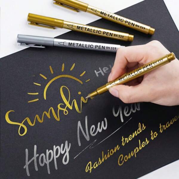 2 Stücke Gold & Silber permanente metallische Farbhighlighter Stifte, weiche Spitzen Malerstifte für Kalligraphie, Grußkarten, Malerei, DIY Basteln, Harzkunst, Rückkehr zur Schule