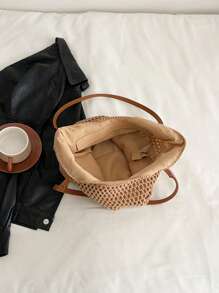 Sac à main de style vacances bord de mer à la mode et polyvalent avec un design ajouré grande capacité, léger et portable, style de sac de plage. Sac à bandoulière à double poignée, un sac de voyage indispensable, convient pour les vacances au bord de et les voyages.