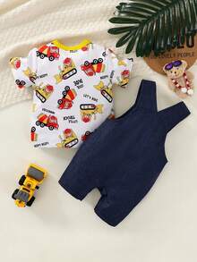 2 piezas Conjunto para Bebé Niño con Diseño de Osito Futbolista – Camiseta de Rayas y Peto - Multicolor - Ver 3