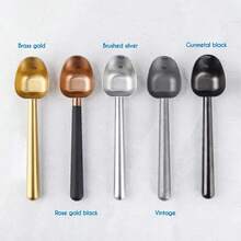 Cuchara de café de acero inoxidable con largo hueco, cuchara medidora de 7g para café molido yé de hojas sueltas, plata cepillada - Marrón - Ver 8