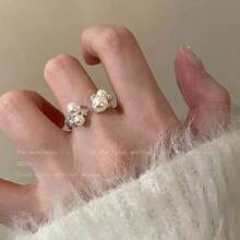 Free Shipping Pearl Zirconia Open Ring Silver Ladies Summer 2025 New Arrival Lightweight And Elegant High Class Index Finger Pinky Ring Design Metal Allergy Unique Korean Simple Elegant Ring Fashionable Accessory Jewelry Gift Present Delicate - Silver - View 7