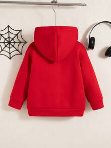 男童休闲卡通蜘蛛印花拉链落肩连帽羊毛夹克外套，秋冬