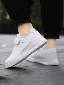 1 Pair Teenagers' Low-Top Outdoor Sports Shoes, Leather Upper, Lightweight, EVA Sole, Fashion Hook And Loop Versatile, Adjustable Closure For Easy On/Off, Suitable For Daily Wear - White - View 4