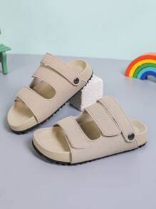 1 双儿童露趾夏季防滑凉鞋，适合男孩和女孩的舒适平底凉鞋