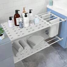 可调节可扩展壁橱隔板架 - 无需钻孔碳钢支撑杆，适用于橱柜、厨房、浴室收纳 - 为租房者和学生提供节省空间的存储解决方案 - 彩色 - 查看 5