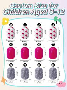 NAIO Pre-Glue Manicure Press On Nails, Cute Style Kids Mini Nails Press On, 'Super Awesome', Multi-Color,Solid Color, Polka Dot Elements, Kids Size, Square, Contains 24 Pieces Fake Nails For Girls Back To School