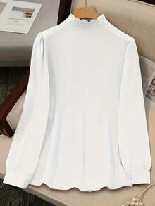 时尚女士常规长度衬衫，正面饰有荷叶边和纽扣细节，白色，春季款 - 白色 - 查看 2