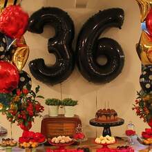 40 英寸黑色数字铝箔气球，大型聚酯数字气球，适用于生日派对装饰、结婚周年纪念活动装饰 - 黑色 - 查看 5