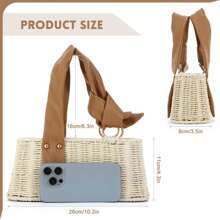 Rectangular Woven Straw Tote Bag - Women's Summer Beach Basket Purse |   Rattan Clutch Handbag, School Backpack - 米色 - 查看 5