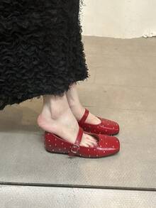 Chaussures plates augmentant la taille pour femmes, semelle souple confortable, à une seule bride, polyvalentes, bout carré, rivet, chaussures Mary Jane plates - Argent - Voir 9