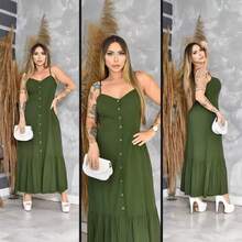 Long Crepe Dress With Padded Bra And Buttons One Size (Fits Sizes 36 To 40)H-1 - Mint Green - View 1