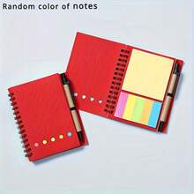 1pc Spiral Pocket Notebook With Pen Holder, Sticky Notes And Colored Index Tabs - Durable Brown Paper Cover Journal - 4.1"X5.3" - Compact Portable Size (Card Order Is Random)