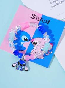 Disney 1 Disney  Bracelet, Blue And Purple Cat's Eye Beads, Stitch And Angie Cartoon Pattern, Crystal Elastic Bracelet Children's Gift Bracelet, Valentine's Day Gift