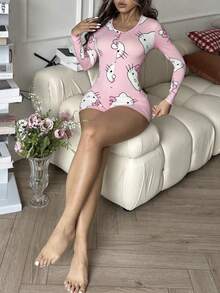 Sanrio 1pc  Women's Romper, Cute, Sexy, Comfortable, Smooth, And Skin-Tight, Winter - Pink - View 2