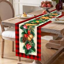1 pieza/270 piezas Camino de mesa navideño, con diseños de campanas, galletas y lazos, de material de poliéster, de 35x181cm, para decoración de mesa de hogar, fiesta, restaurante, sala de estar en Navidad, decoración de centro de mesa para comedor interior y exterior