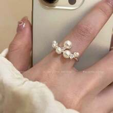 Free Shipping Pearl Zirconia Open Ring Silver Ladies Summer 2025 New Arrival Lightweight And Elegant High Class Index Finger Pinky Ring Design Metal Allergy Unique Korean Simple Elegant Ring Fashionable Accessory Jewelry Gift Present Delicate - Silver - View 10