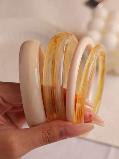 4pcs Elegant Retro Bracelet Set, Fashion Simple Design, Suitable For Casual Wear, Women's Fashion Jewelry, Acrylic, No Electroplating, No Inlay, Suitable For Daily And Party Occasions All Year Round