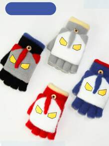 儿童保暖手套翻盖五指手套毛绒加厚防寒手套可爱卡通图案适合秋冬男童女童 - 5-12歲 - 查看 3