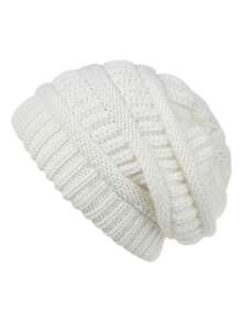 1 Stück gestrickte Beanie Mütze, warm gefüttert, vielseitig, lässig, Polyester, einfarbig, geeignet für Herbst/Winter