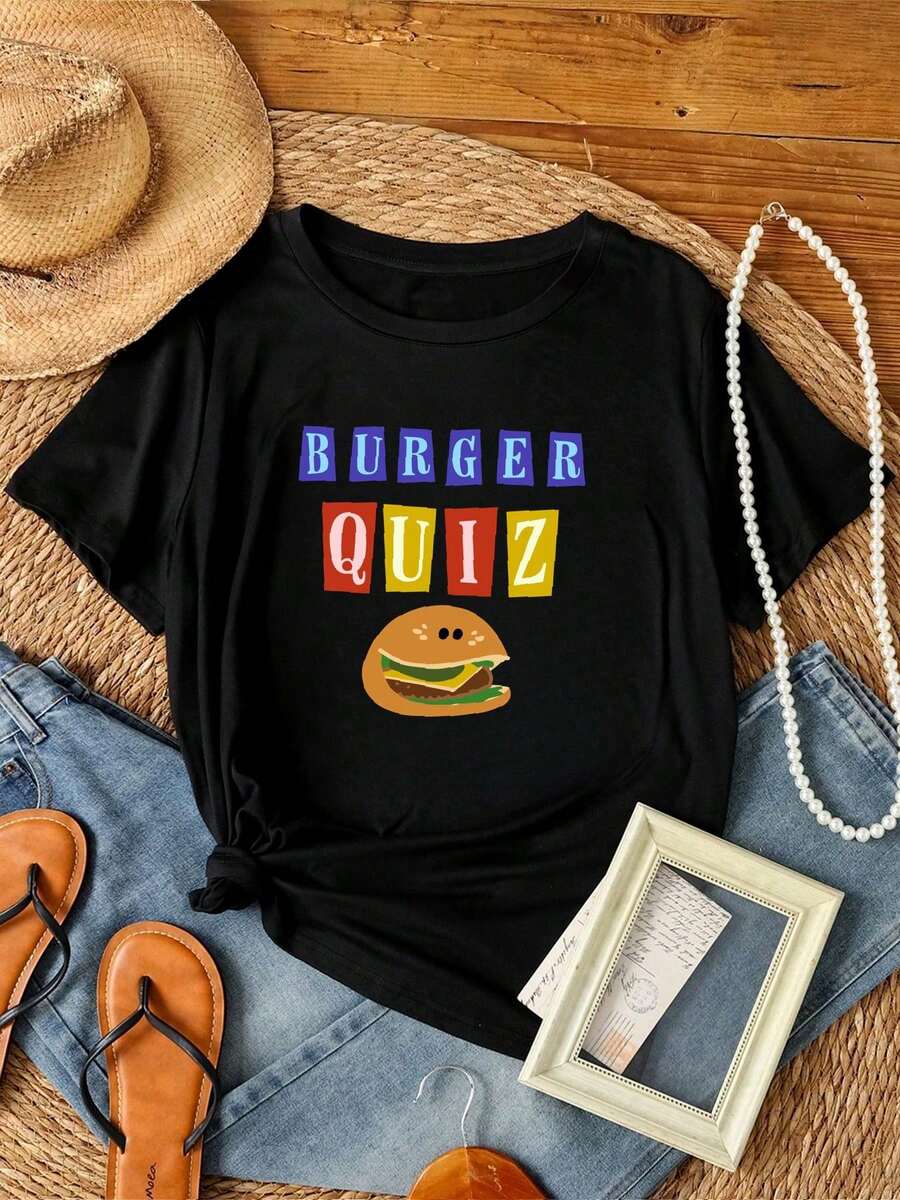 180g Pure Cotton Burger Quiz New Logo Classic T-Shirt Slightly Homme Stylish Streetwear Unisex Designer Clothes Versatile Soft Comfortable Stretched Breathable Summer For Women Graphic Top For Everyday Wear Fashion Casual Print Round Neck Short Sleeve