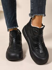 Women's Winter New Boots, Thick Warm Winter Boots, Waterproof Anti-Slip Wear-Resistant Cold-Resistant Mid-Calf Slip-On Boots, Lightweight Versatile Outdoor Boots - Black - View 5