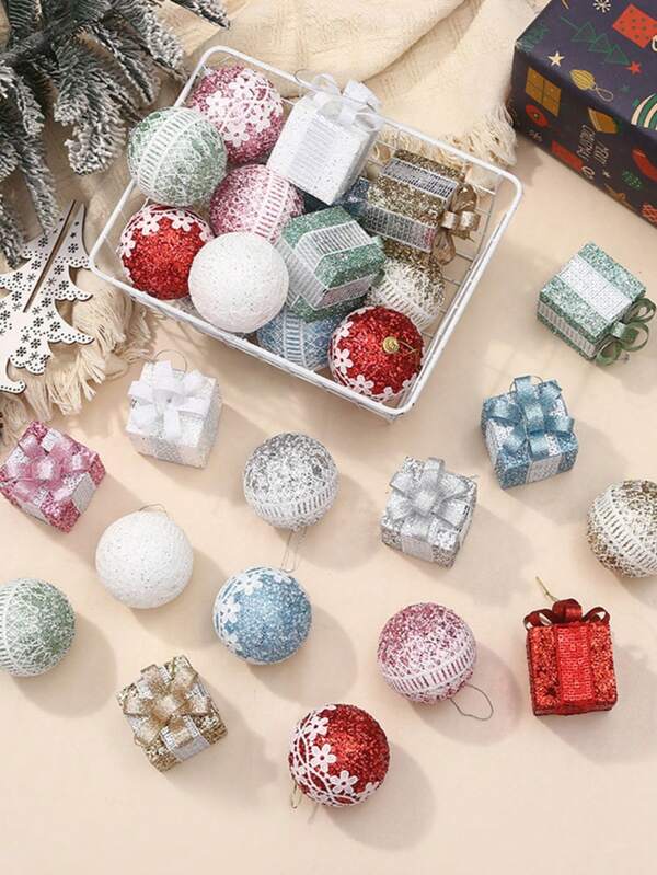 Colorful Christmas Ornament Set - Balls & Gift Boxes For Tree Decor