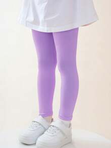 4 Pairs Kids' Solid Color Slim Fit Leggings, Girls' All-Match Versatile Casual Socks For All Seasons - Multicolor - View 5