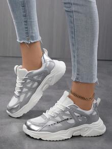Skate Shoes! Women's Casual Sports Shoes, Lightweight Splicing Design, Webbing Shoelace Design, Light And Breathable, Anti-Skid And Wear-Resistant, Fashionable Versatile Walking Shoes