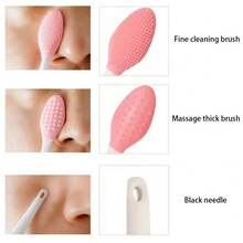 2pcs Pink Silicone Pore Brush Double-Sided Blackhead Cleaner & Lip Scrubber For Gentle Exfoliation And Comfortable Skincare Routine Facial Exfoliant - Hồng - Xem 3