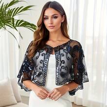 1 chiếc khăn choàng sequin cổ điển thanh lịch thập niên 1920 dành cho nữ, khăn choàng viền ren thêu, áo choàng đính sequin và hạt cườm, áo khoác ngoài phong cách retro, trang phục đường phố, áo sequin dự tiệc đêm, trang phục biểu diễn sân khấu, phụ kiện váy dạ hội thời trang châu Âu và Mỹ, thích hợp cho bãi biển, kỳ nghỉ, du lịch. - Nhiều màu - Xem 18