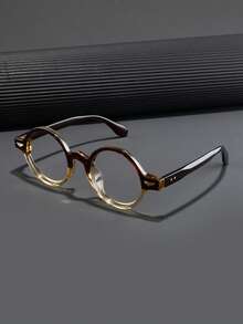 1 件男士时尚眼镜，新款圆框铆钉拼色休闲百搭轻便经典百搭风格，适合上网、办公、电脑、电话、读书、游戏 - 無色 - 查看 19