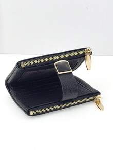 MINGYOU Women Short Snap Fastener Wallet, PU Soft Multi-Functional Fashion Casual Card Holder, Zipper Minimalist Student Coin Purse, Convenient Compact Design - Black - View 6