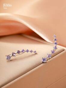Hihho 2 件优雅锆石镶嵌简约奢华珠宝耳环，适合作为各种晚间场合的礼物送给女性，紫色耳环 - 紫色 - 查看 4