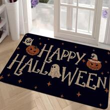 1pc Halloween Pumpkin Pattern Printed Non-Slip Linen Kitchen Rug, Doormat, Bath Mat, Suitable For Living Room, Bedroom, Hallway, Bathroom, Laundry Room - Polyester Carpet, Indoor Outdoor Home Decor, Halloween Decoration, Halloween Gift