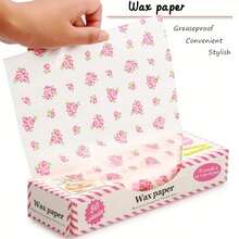 10/50/100张食品包装纸 防油纸 面包三明治汉堡鸡肉卷蜡纸烘焙工具情人节爱心玫瑰包装纸 - 食品包裝紙(OPP袋裝) - 查看 5