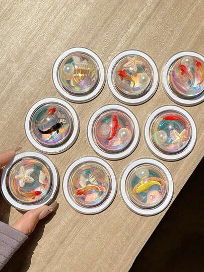 1pc Magnetic Sliding Phone Stand, Carp Shell Faux Pearl Starfish Spherical Desktop Phone Holder Compatible With IPhone, Android Phone, Gift For Birthday, Family, Friends Push-Pull Phone Grip Phone Accessories